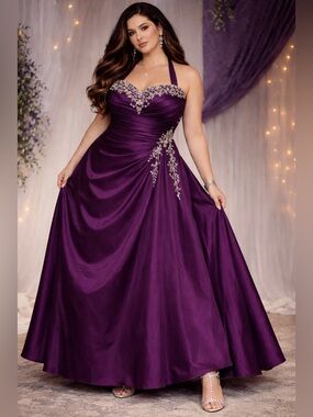 Sydney’s Closet Purple Taffeta Prom Gown Beaded Dress Maxi Size 22 Whimsigoth